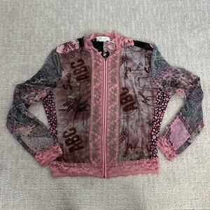 Vintage Beaded Lace Floral Zipper Jacket embellished beaded sheer pink polka dot